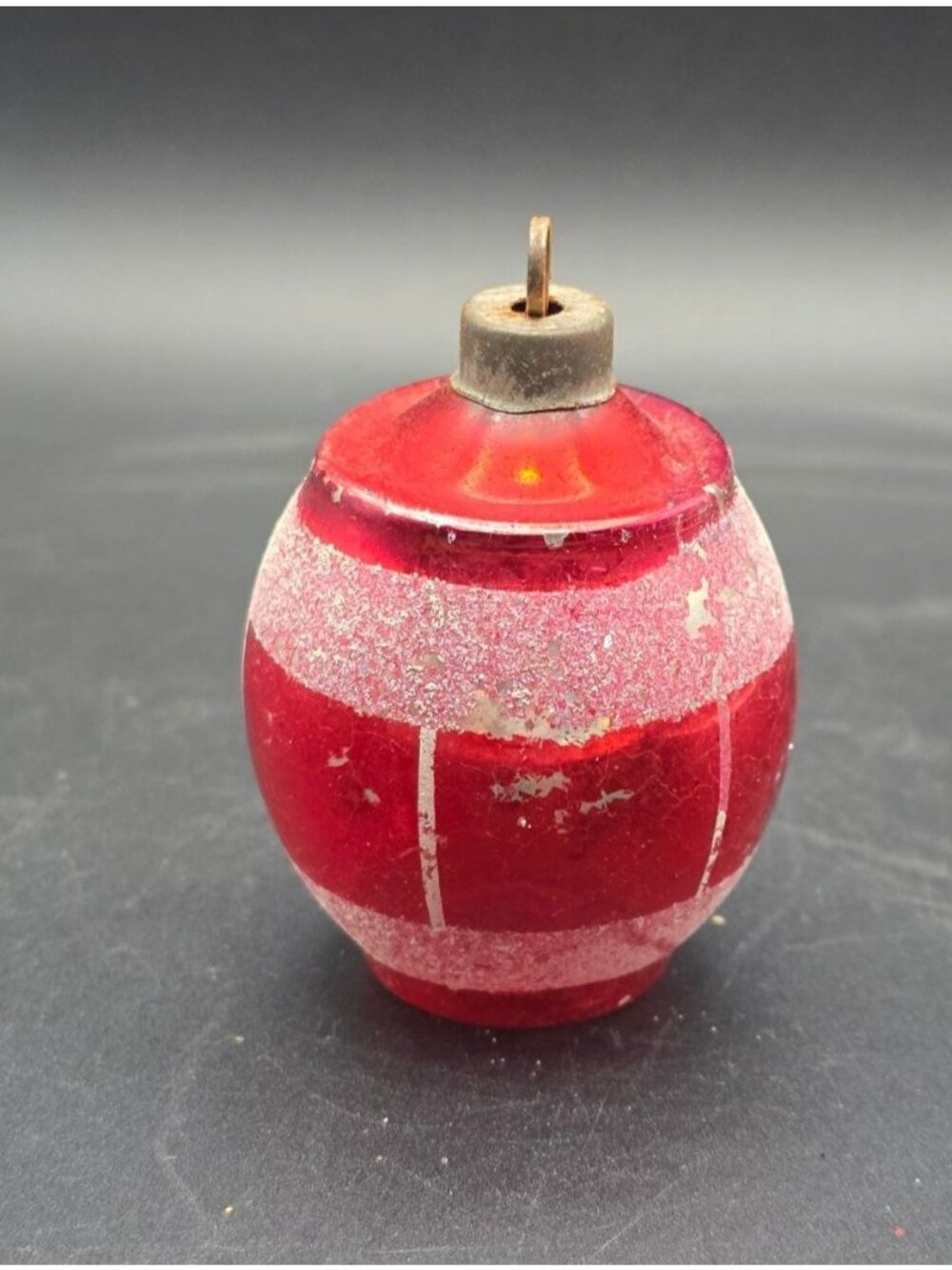 Rare HTF Vintage Red Mercury Glass Mica Striped Christmas Ornament Indent Bottom